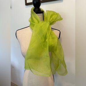 Vintage sheer taffeta scarf cover up neon green  wrap shawl